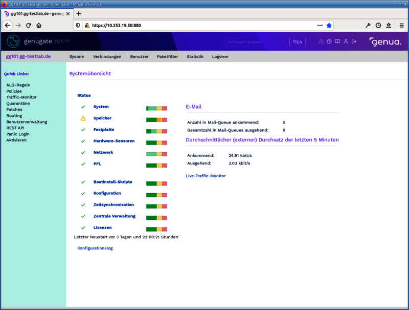 genugate GUI status der BSI zertifizierten Firewall genugate